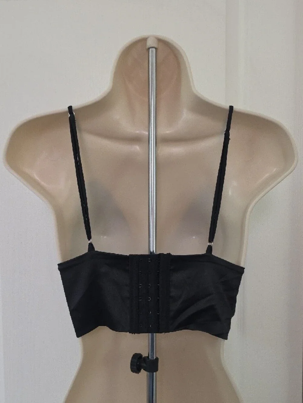 Sleek Black Satin Plunging Deep V-Neck Bralette / Crop Top Size S